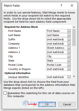 Match Fields to Convert Excel Data