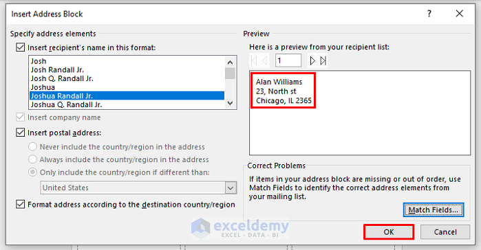 Match Fields to Convert Excel Data