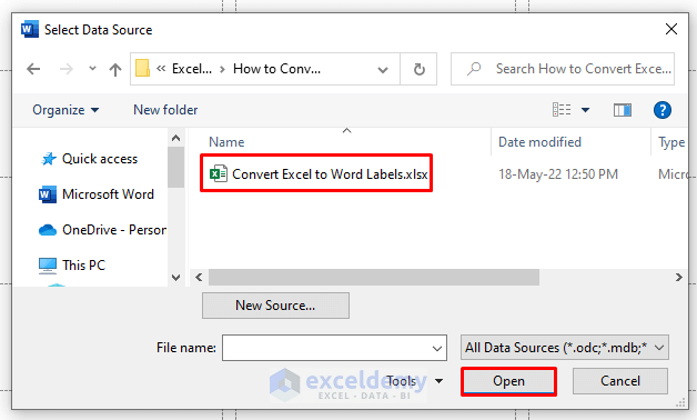 Link Excel Data to Labels of MS Word