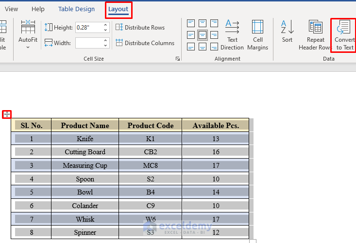 Use Convert to Text Function to Copy Only Text from Excel to Word