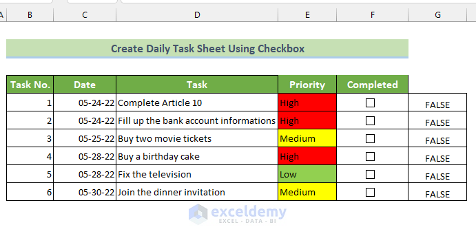 how to create an excel task list