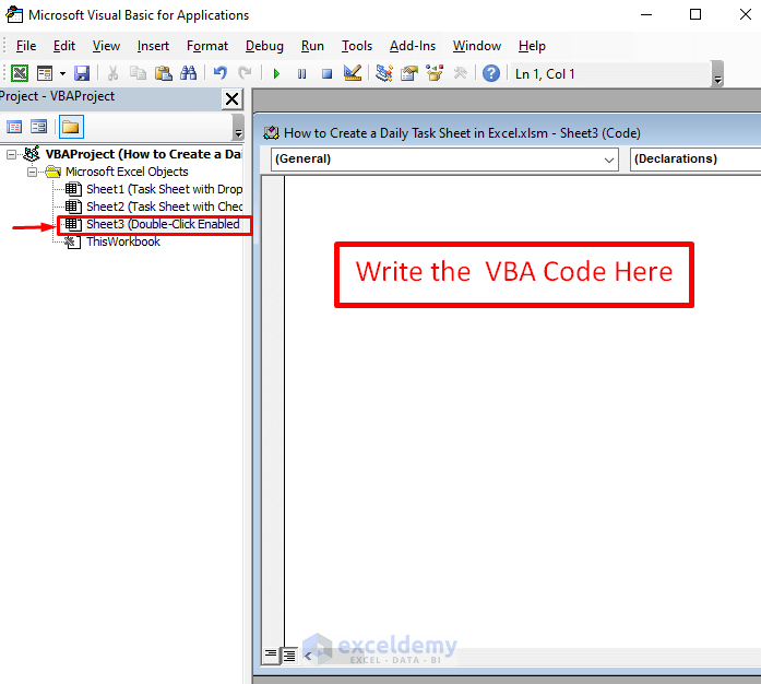 Write the Code in VBA Window