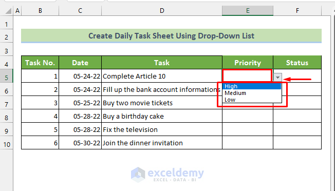 Fill Up Priority Cell Using Drop-Down List