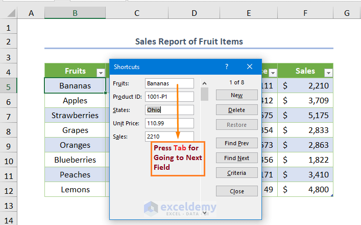 How to Create a Database in Excel with Form Keyboard Shortcut in Excel Form