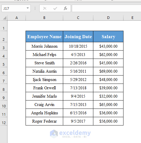 Dataset to Create a Simple Database in Excel VBA