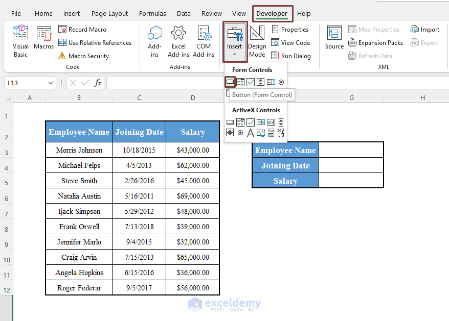 Adding Buttons to Create a Simple Database in Excel VBA