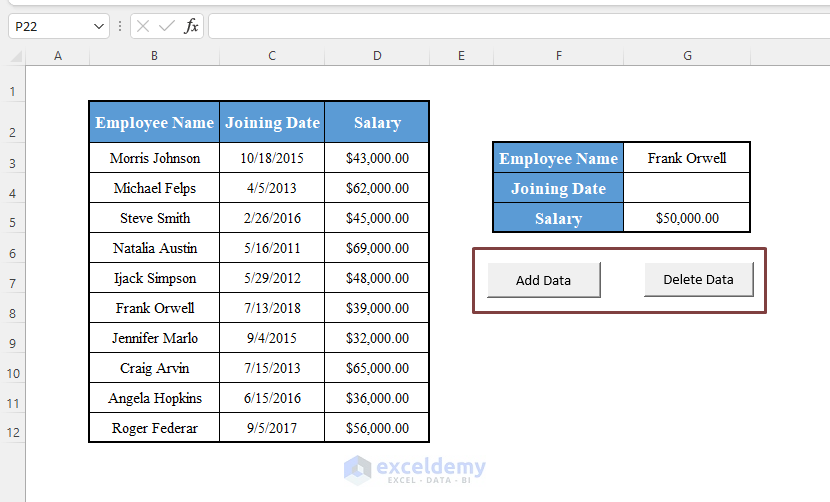 Buttons to Create a Simple Database in Excel VBA