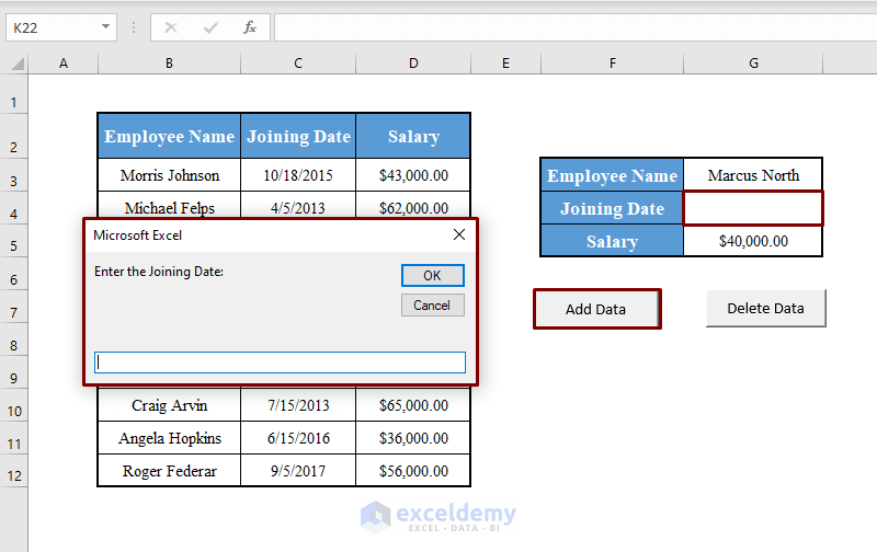 Entering Input to Create a Simple Database in Excel VBA