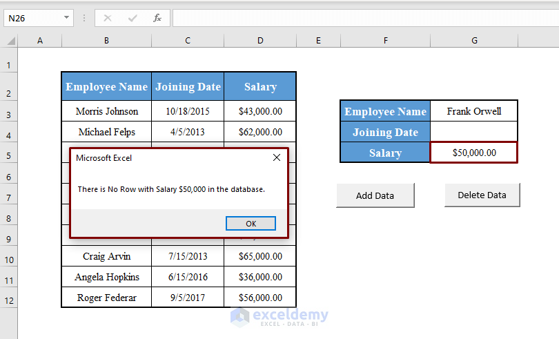 Message Box to Create a Simple Database in Excel VBA