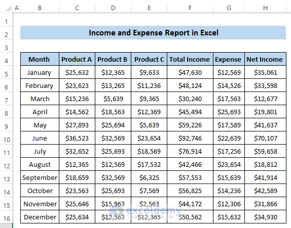 Create Monthly Income and Expense Report 