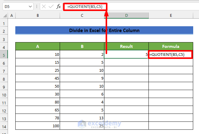 How to Divide One Column by Another in Excel