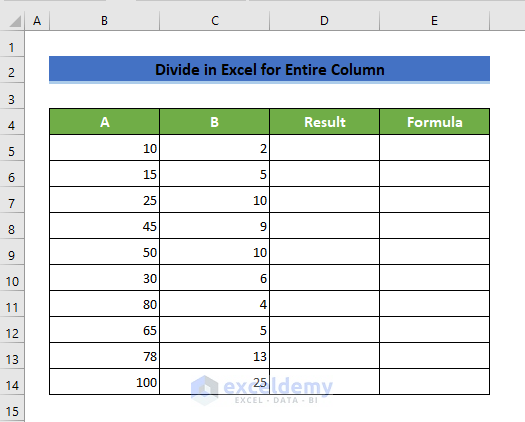 How to Divide in Excel for Entire Column