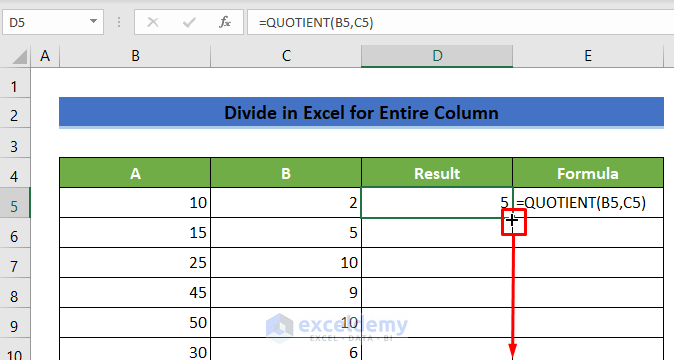 How to Divide in Excel for Entire Column