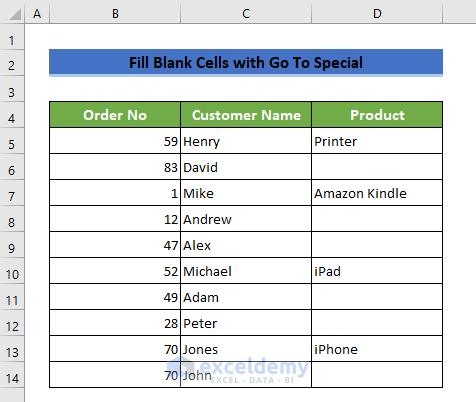 How to Fill Blank Cells in Excel with Go To Special