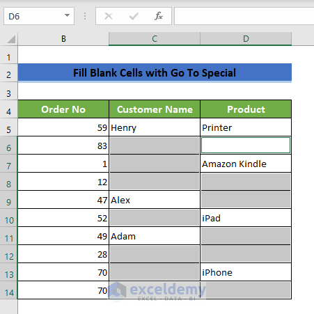 How to Fill Blank Cells in Excel with Go To Special