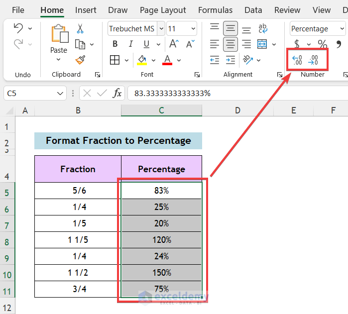 Converting Fraction to Percentage with Number Format Commands