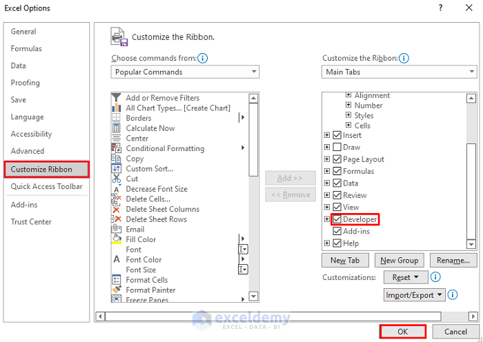 Use Excel File Option to Get Developer Tab