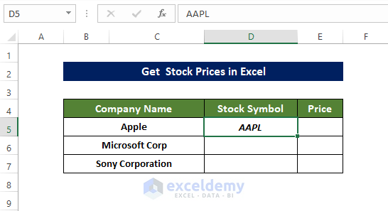 Combining STOCKHISTORY and TODAY Functions Get Stock Prices in Excel 