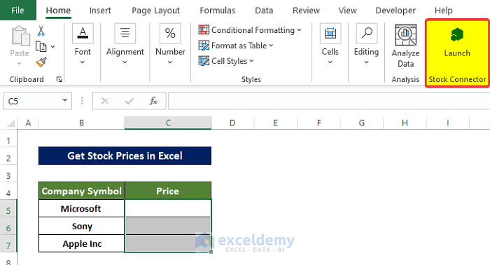 Using Stock Connector Add-ins to Get Stock Prices in Excel 