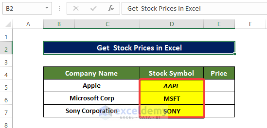 Combining STOCKHISTORY and TODAY Functions Get Stock Prices in Excel 
