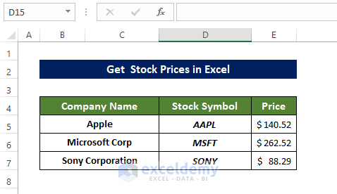 Get Stock Prices in Excel 