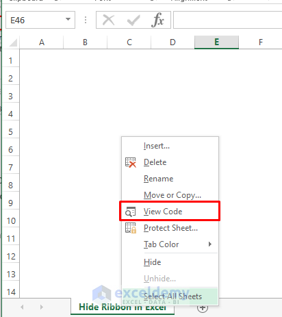 How to Hide Ribbon in Excel with vba