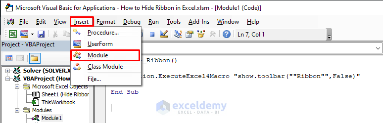 How to Hide Ribbon in Excel with VBA Macro