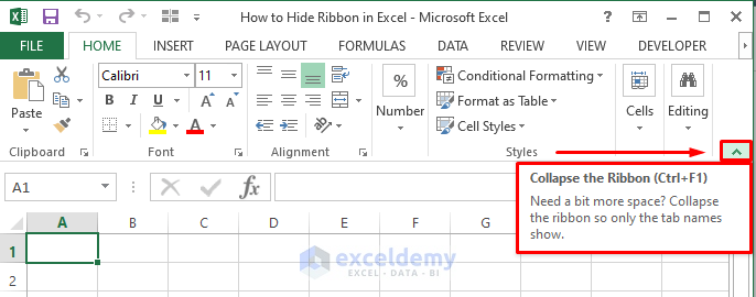 How to Hide Ribbon in Excel with collapse ribbon
