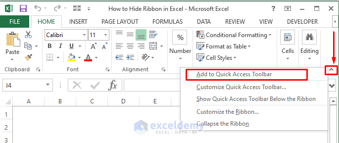 How to Hide Ribbon in Excel with quick access toolbar