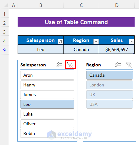 Using Table to Insert Slicer without Pivot Table in Excel