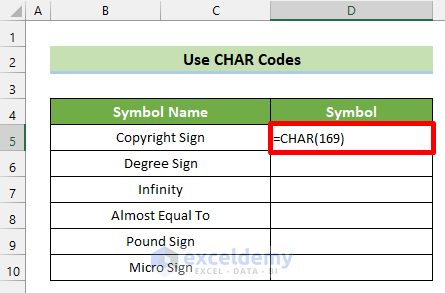 Use CHAR Function to Insert Symbol