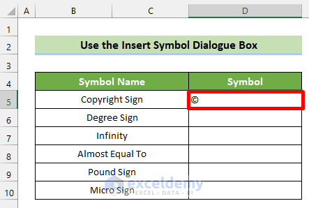 Insert Symbol in Excel