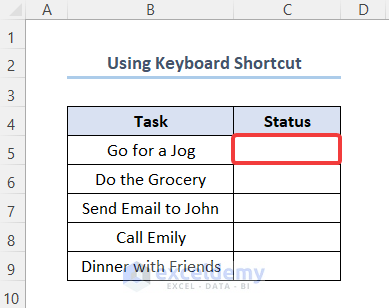 Using Keyboard Shortcut