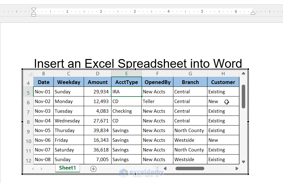 Making The Excel Worksheet An Embedded Object To Insert Into Word