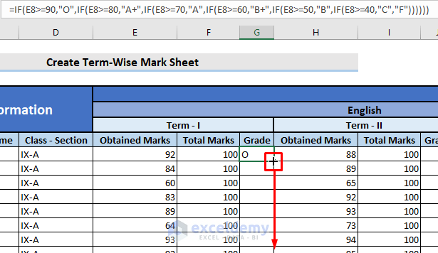 Copy the IF Function to Calculate All Grades