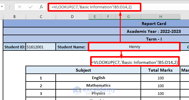 Fill Student Name Using the VLOOKUP Function