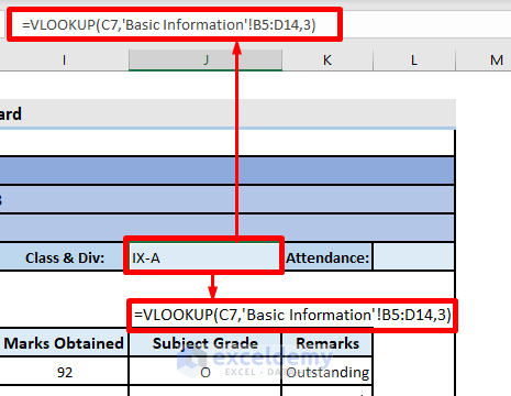 Fill Class & Section Using the VLOOKUP Function