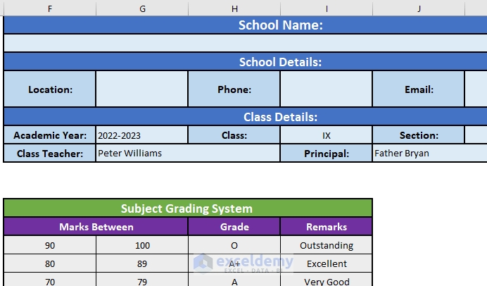 Basic Information Sheet of a Report Card