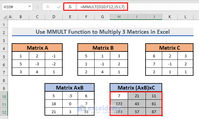 Use MMULT Function to Multiply 3 Matrices in Excel