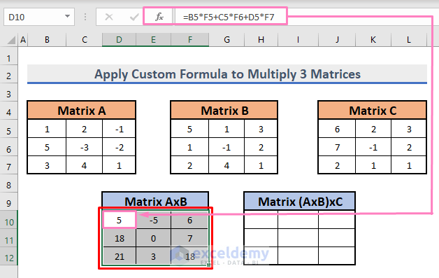 Apply Custom Formula to Multiply 3 Matrices in Excel