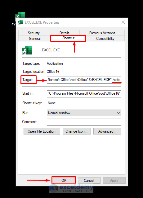 Create a Shortcut to Launch Excel Always in Safe Mode