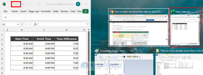 Use Windows and Arrow Keys to Open Multiple Excel Files in Single Window