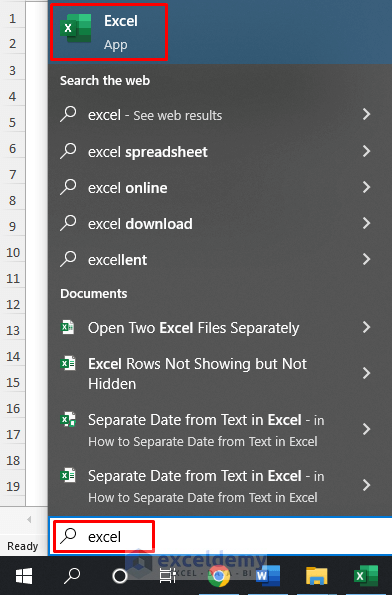 Open Two Separate Excel Files with the Help of Start Menu