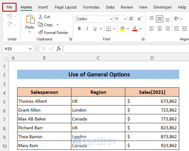Use General Options to Protect Excel File with Password