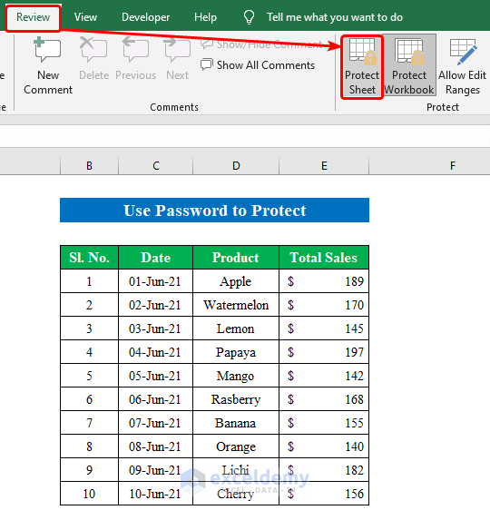 Use Password to Protect Excel Sheet from Deleting