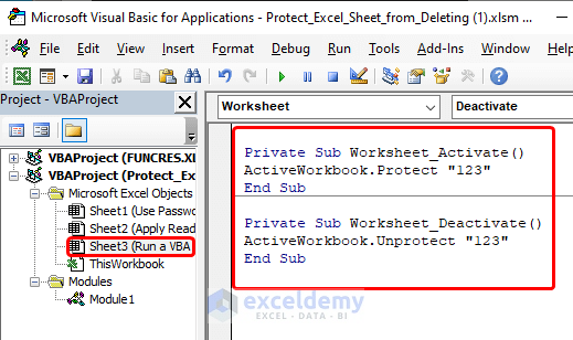 Run a VBA Code to Protect Excel Sheet from Deleting