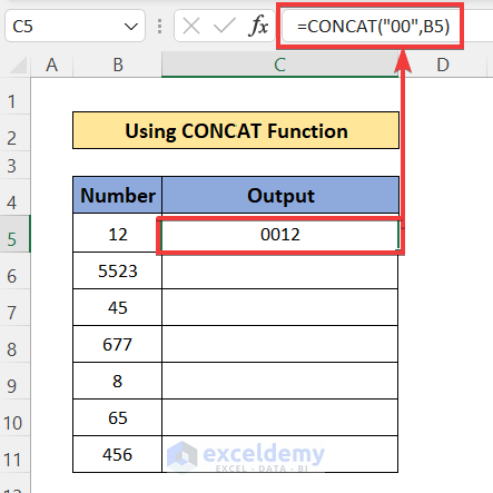 Using CONCAT (or CONCATENATE) Function