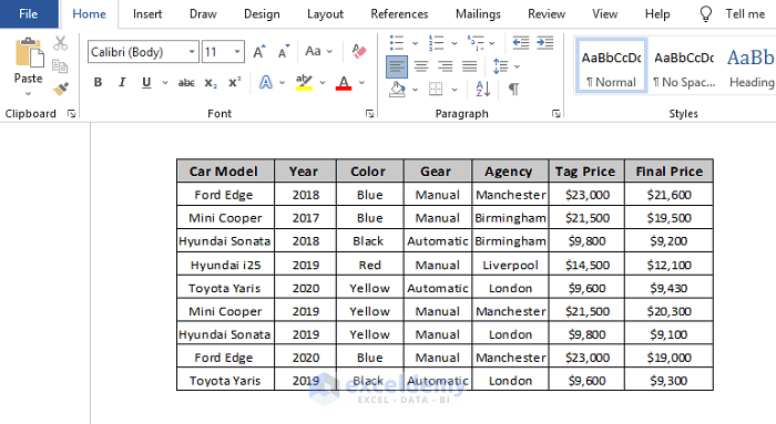 Put a Large Excel Table into Word