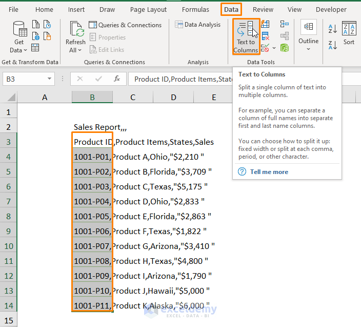 How to Read CSV File in Excel Using Utilizing Text to Columns