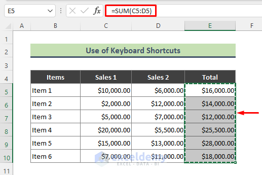 Apply Keyboard Shortcuts in Excel to Delete Hidden Formulas